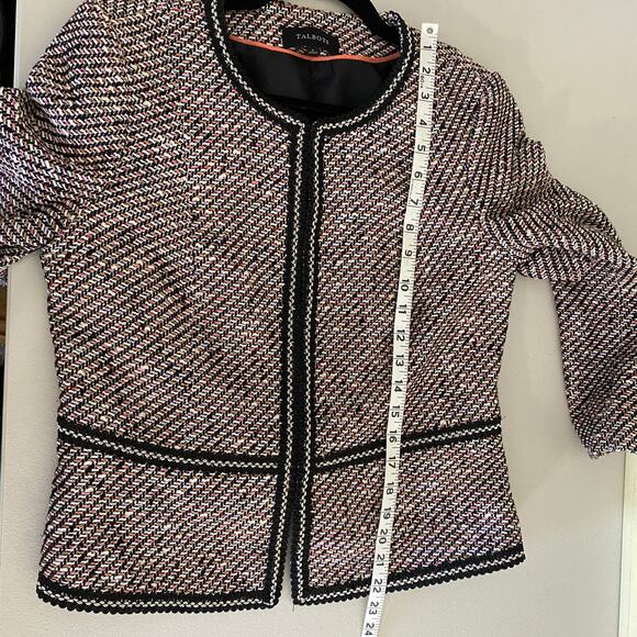 Talbots Grosgrain Trim Black Multicolored Peach Tweed Academia Cropped Jacket 4 - Picture 8 of 8